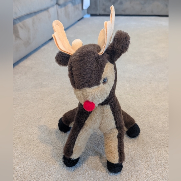 Vintage BJ Toy Company Red Nose Reindeer Hard Plush Stuffed Animal 17" - Picture 3 of 7